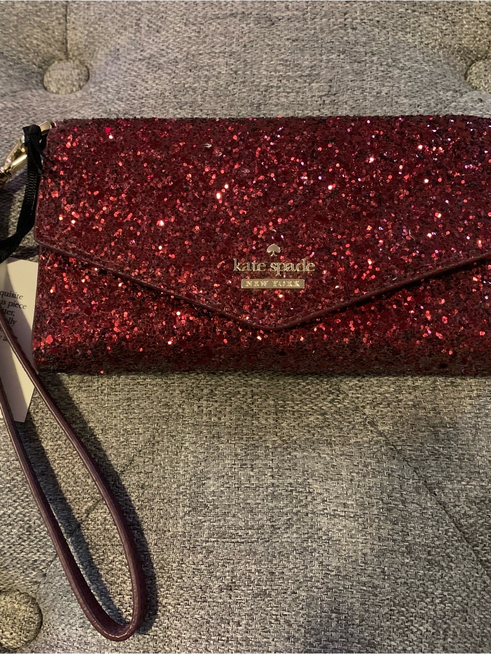 kate spade red glitter envelope wristlet clutch with wrist strap